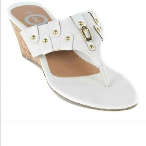 Brand New Tory K White Wedge Thong Sandals